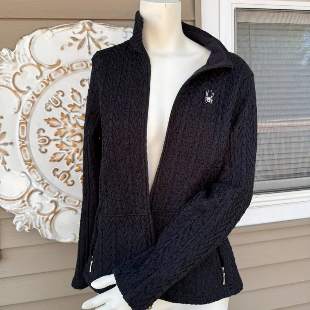 Women's Spyder Black Cable Stryke Knit Jacket - Picture 2 of 8